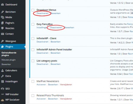 wordpress plugins deactiveren