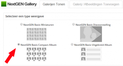 nextgen gallery album invoegen op pagina