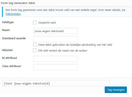 Contact Form 7 handleiding veld invoegen