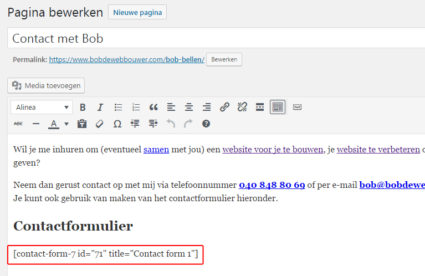 Contact Form 7 plaatsen op pagina