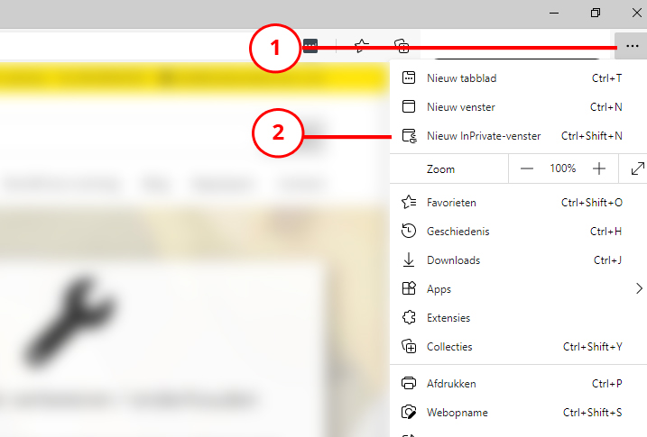 Edge InPrivate venster openen