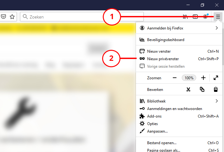 firefox prive venster openen